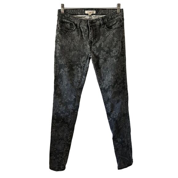 2.1 Denim Black Gray Floral Print Skinny Jeans  Size 27 Y2K - Picture 1 of 9
